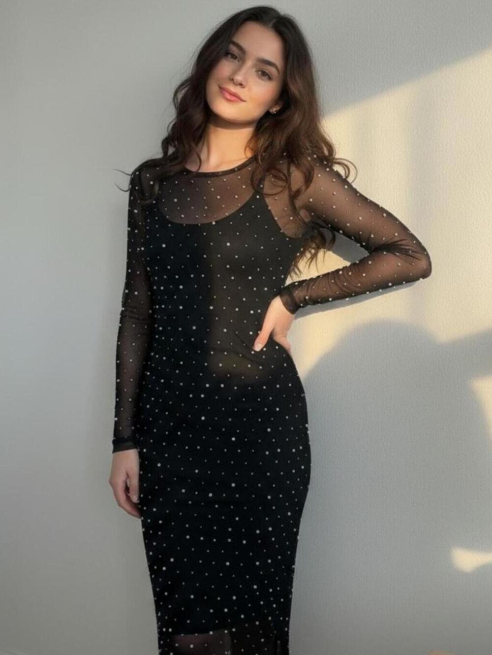 Thirty Thirty Black Pearl Mesh Dress Large Y2K Sheer Party Cocktail Dress